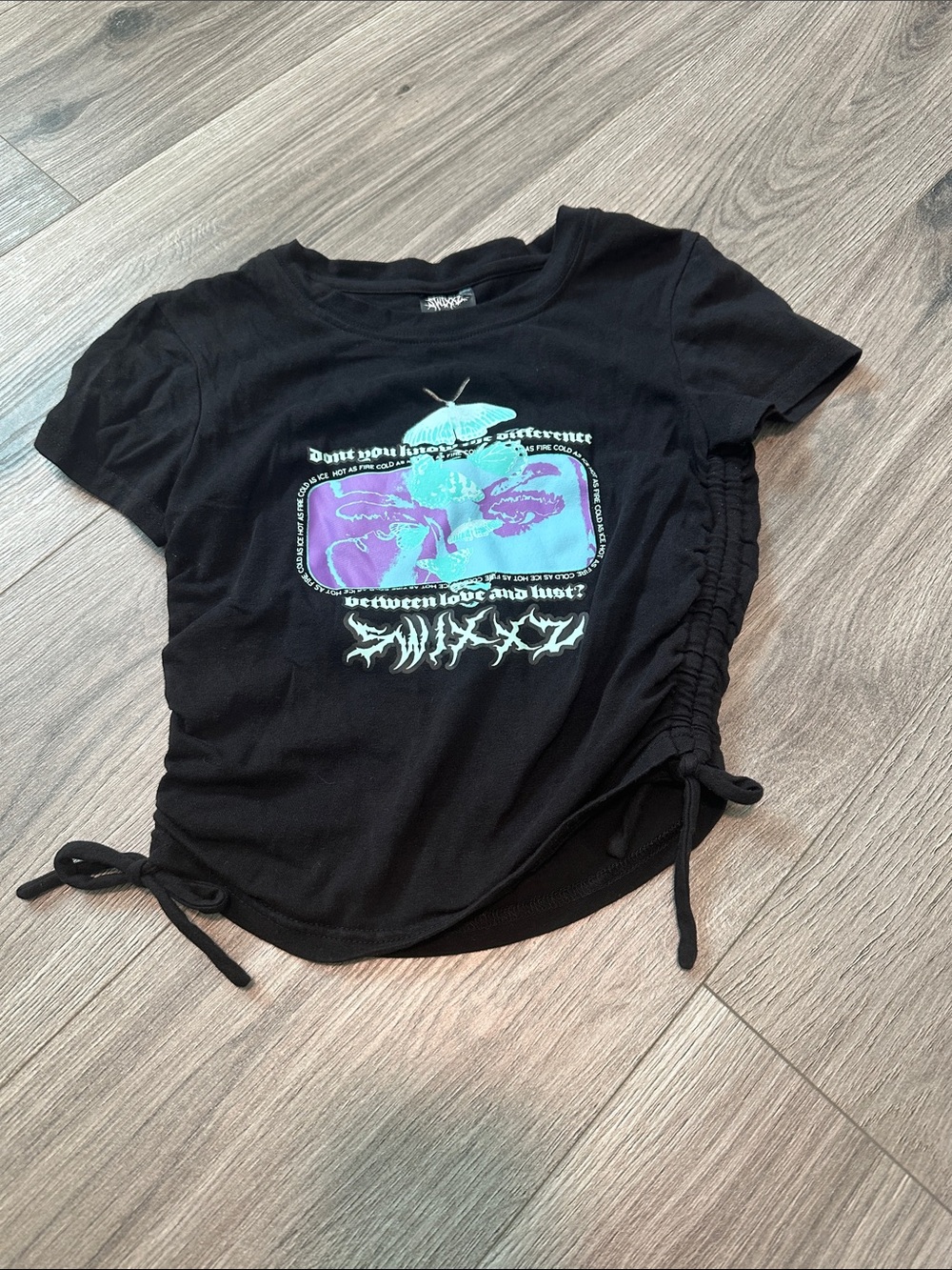 Swixxz Black Graphic Tee with Mint Green & Lavender Print - Picture 1 of 3